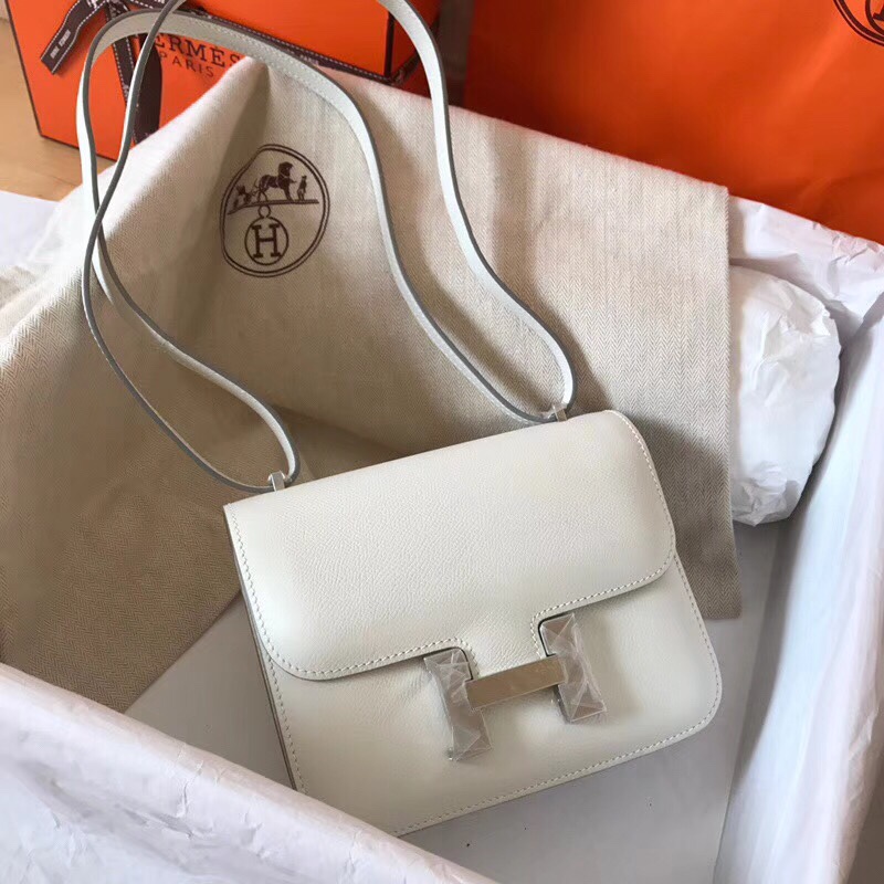 Hermes Constance 24cm Shoulder Bag In Cream White Epsom Leather